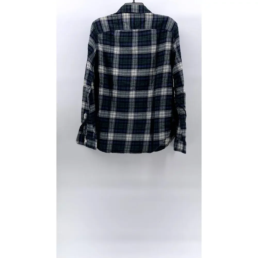 GAP Men's Blue-Green Plaid Button-Up Regular-Fit Long Sleeve Flannel Shirt SZ M - Picture 2 of 10